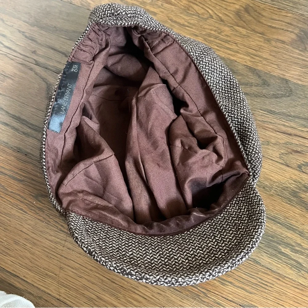 Lane Bryant Y2K Brown Tweed Newsboy Cap Jeweled Brooch OS